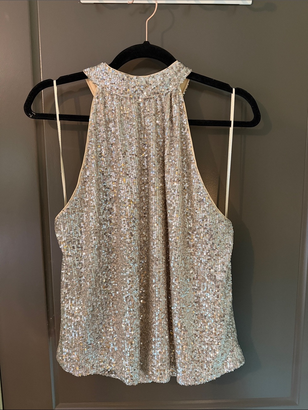 Cable & Gauge Champagne Sequined Halter Cami